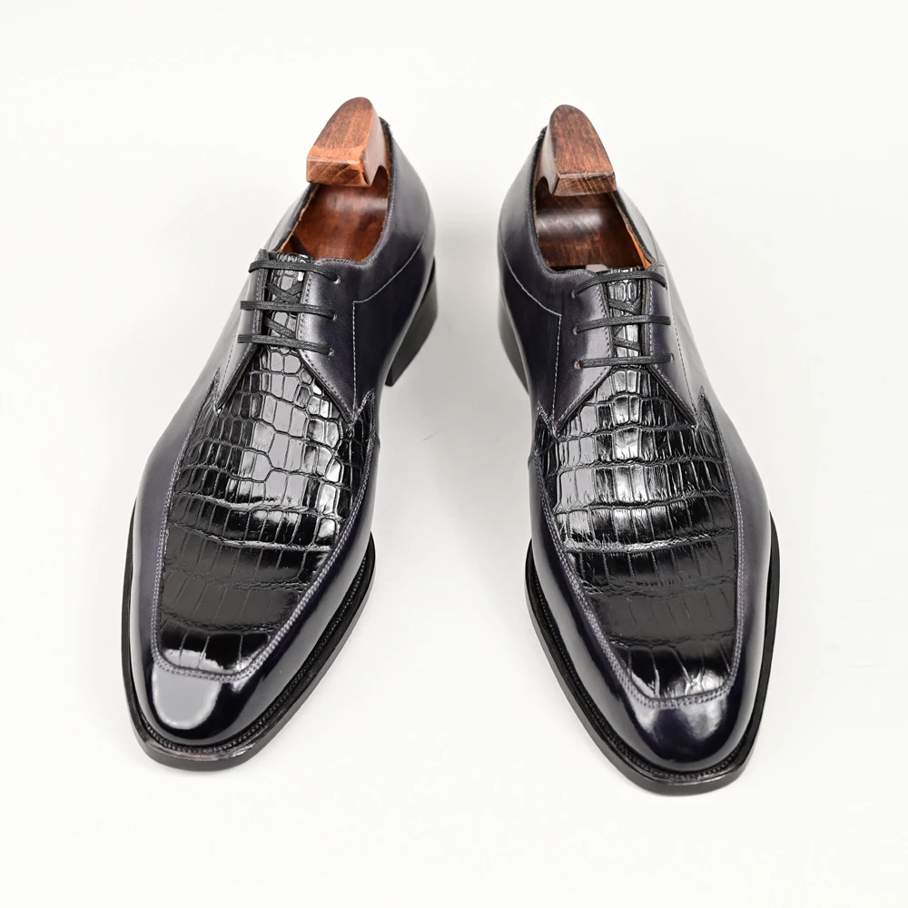 

Черные мужские туфли «Дерби» для кожи с узором «крокодиловая кожа», деловая, для офиса, свадебные туфли высокого качества класса люкс; Элега...
