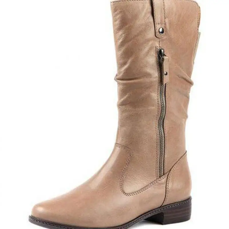 Tghdof Hot Sale Elegant Pleated Boots Low Heel Mid-calf Boots Women 2021 Autumn Concise Office Shoes Woman