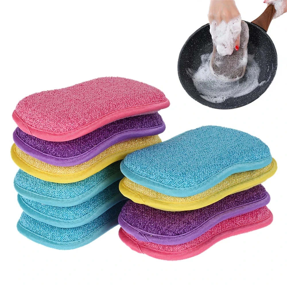 5PCS Double Sided Scrub Sponges for Dishes Non-Scratch Microfiber Sponge Non Stick Pot Cleaning Sponges Kitchen Tools