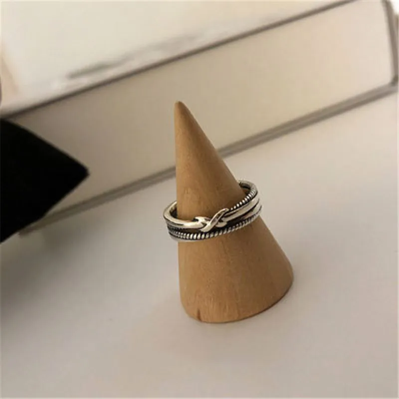 

OBEAR Silver Plated Weave Wide Chain Ring Openwork High Quality Minimalist Rings for Women Elegant Jewelry