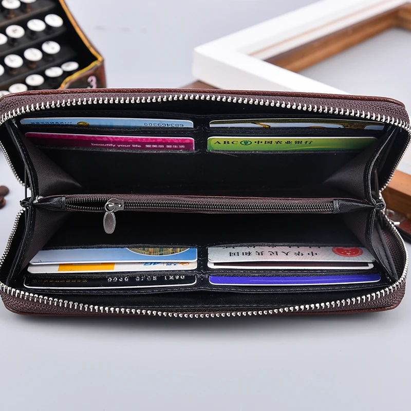 Мужской Длинный кошелек на молнии кожаный роскошный клатч для кредитных карт с