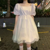 french bubble sleeve square neck white fairy pompous dress summer women dresses summer 2020 polyester sexy club