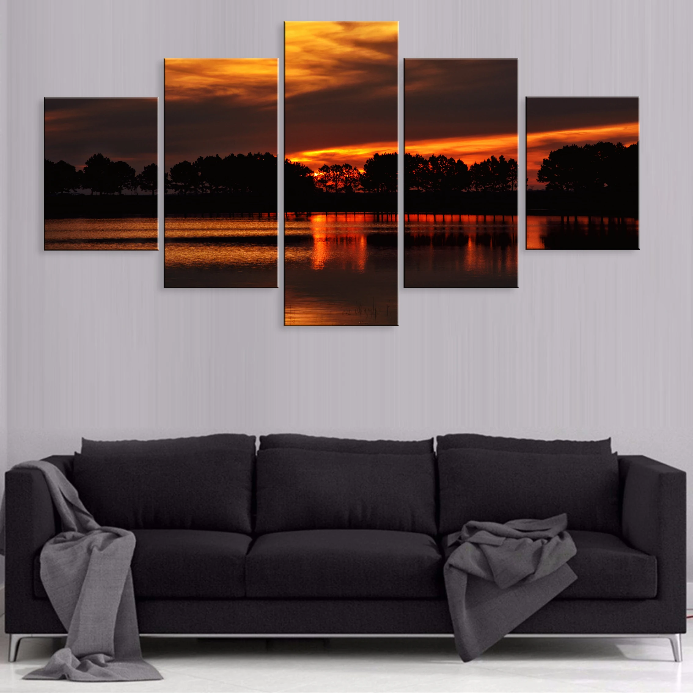 

Hd Printed 5 Piece Artwork Canvas Room Home Decor Framework Laguna Beach Sunset Glow Landscape Beautiful Scenery