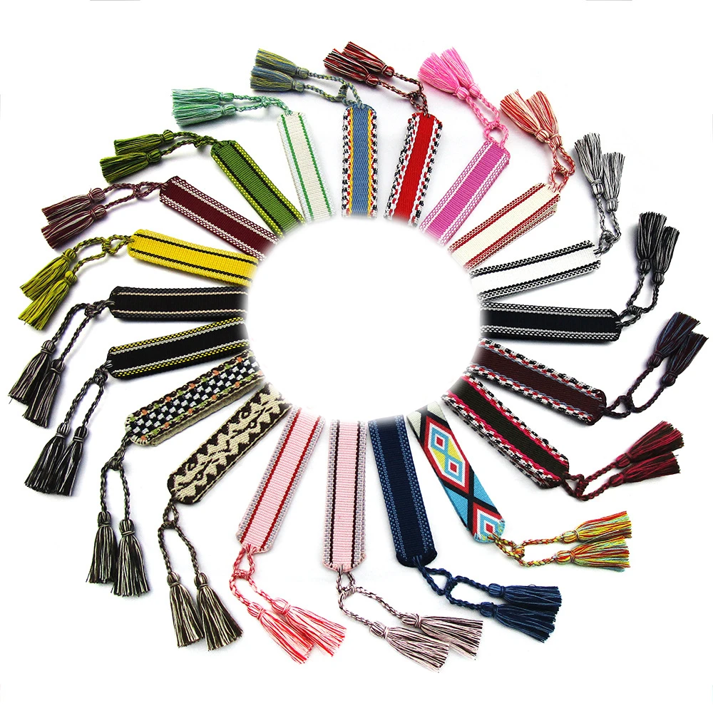 

1pc 126 Designs Wholesale Embroidery Bracelet NO LOGO Friendship Vintage Wristband With Tassel Braided Rope Jewelry Gift