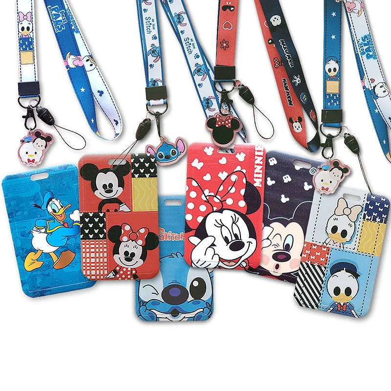 

Disney Anime Mickey Minnie Mouse Card Cover Cartoon Figure Student Campus Card Stitch Hanging Bag Card Holder Lanyard ID Card