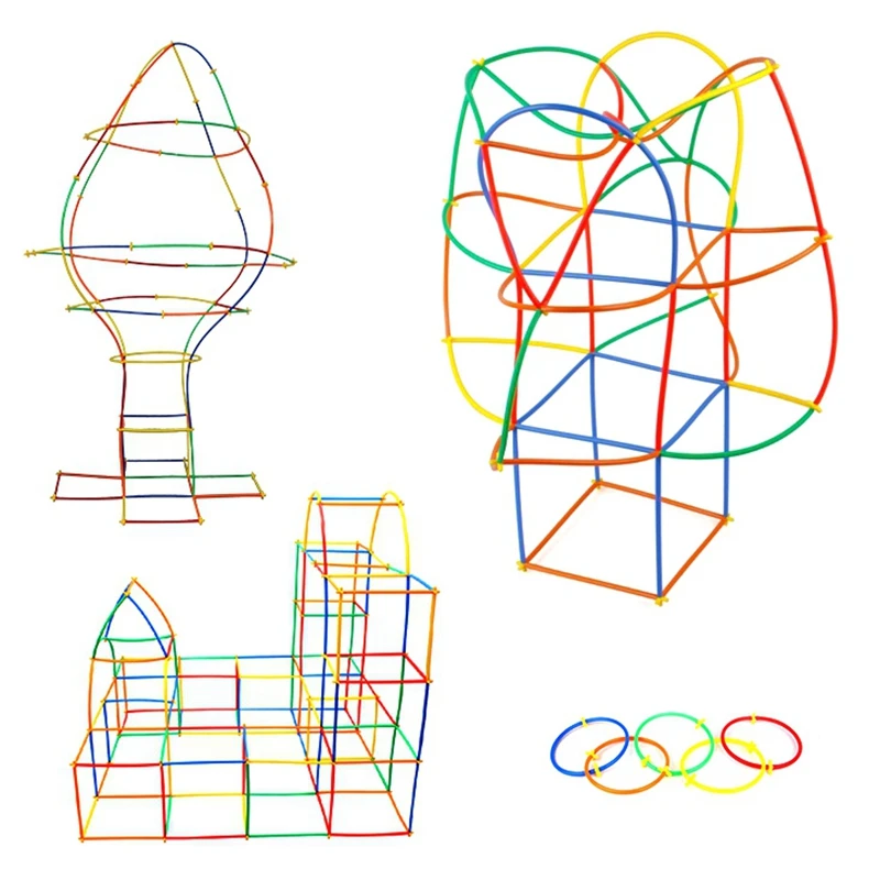 

FBIL-400Pcs Construction Straws and Connectors STEM Building Sticks Toy for Kids - Rainbow Interlocking Constructor Blocks