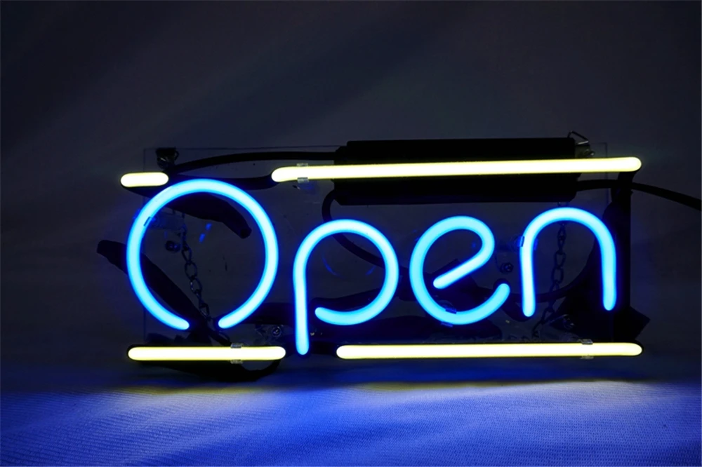 Neon Light Sign Custom Name Beer Bar Home Decor Open Store Lamp Display open  blue light yellow 10'X5''