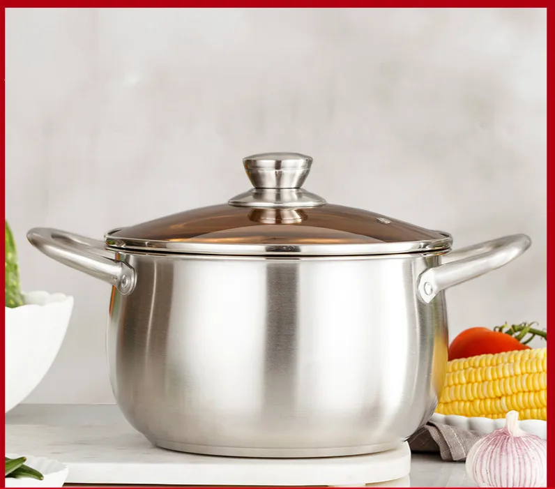 

Curved Stainless Steel Modern Compound Soup Pot Soup Double Handle Cooking Pot Finest Gift Gifs for Parents Kitchen Pot Hotpot