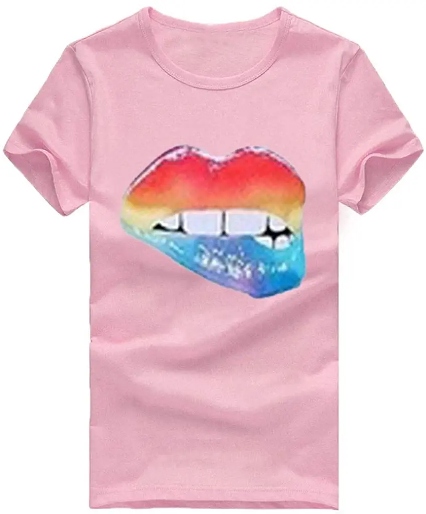 

Womens Summer Cute Lips Print Tops Short Sleeve T-Shirts Tee New T Shirts Summer 2020 Pure Cotton Breathable Crew Neck Tshirt