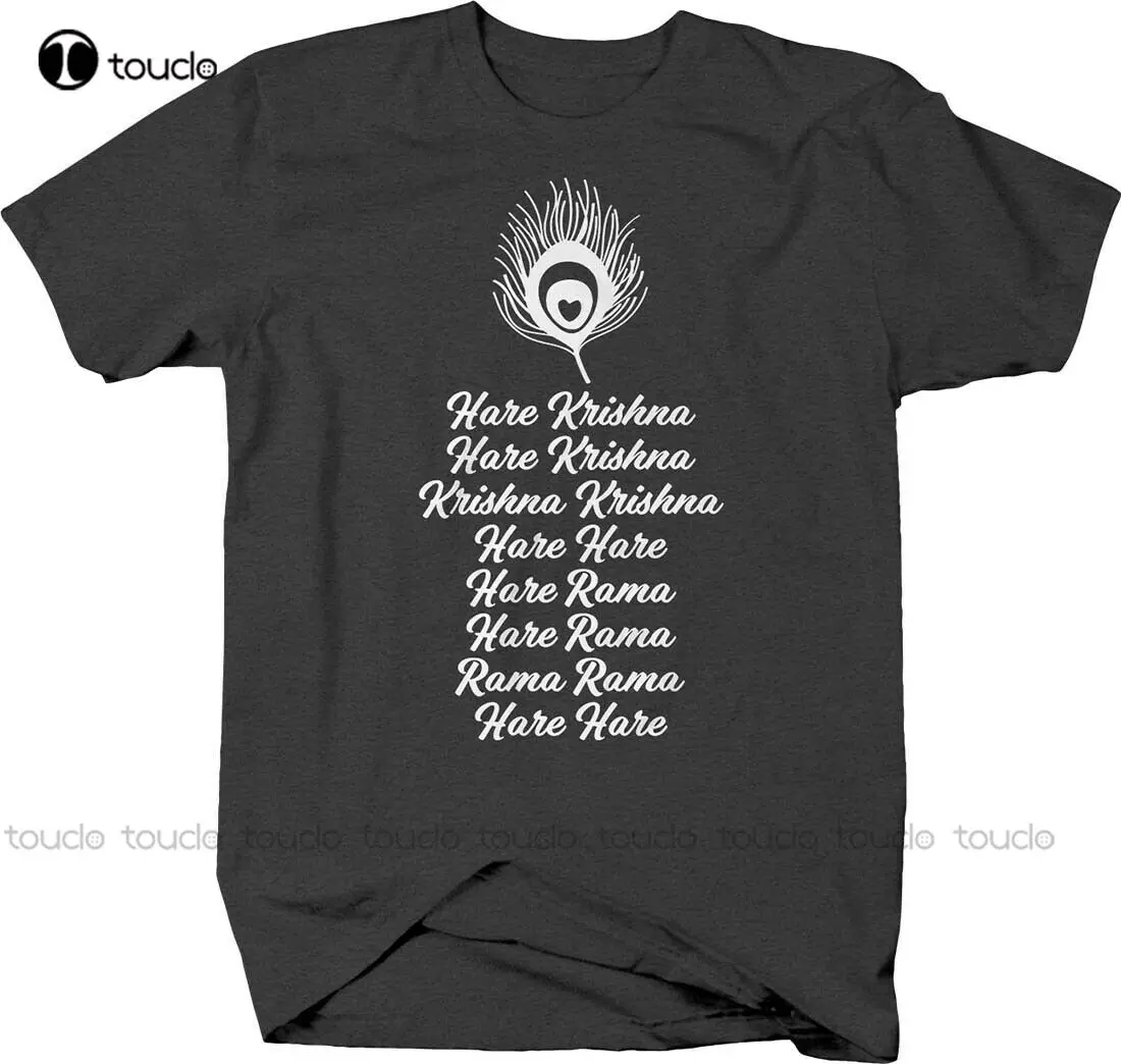 

New Hare Krishna Rama Prayer Peacock Feather Hinduism T-Shirt Womens Shirts Summer Cotton Unisex Tee Shirt