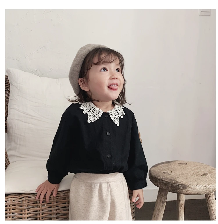 Girl Shirt Long Sleeve New Kids Spring and Autumn Pure Cotton Shirt Baby Lace Turn-collar Top Toddler Kids Blouses Clothing
