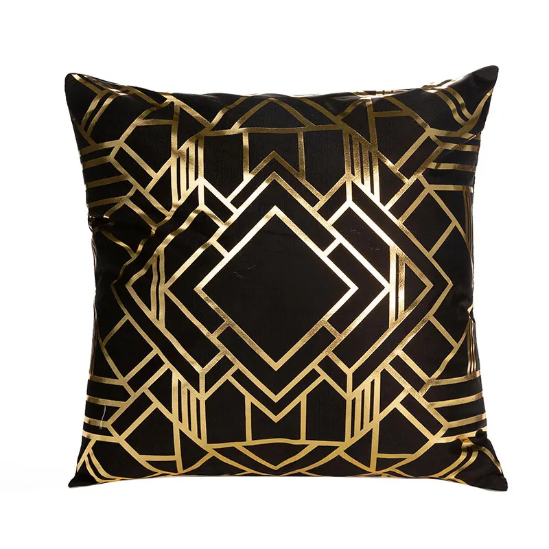 

Velvet Gold Pillow Case Bedroom Geometric Cushion Cover Bed Sofa Home Decor UK