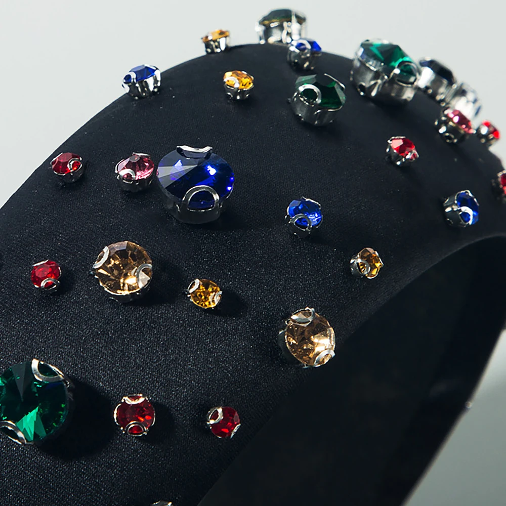 

Vintage Colorful Crystals-Inlaid Sponge Padded Head Hoop Baroque Headband Women Wide-Brimmed Rhinestone Hair Accessories Winter