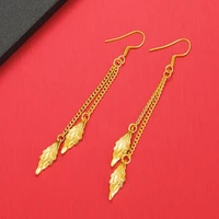 fashion temperament long jewelry yellow gold filled bridal tassel leaf earrings