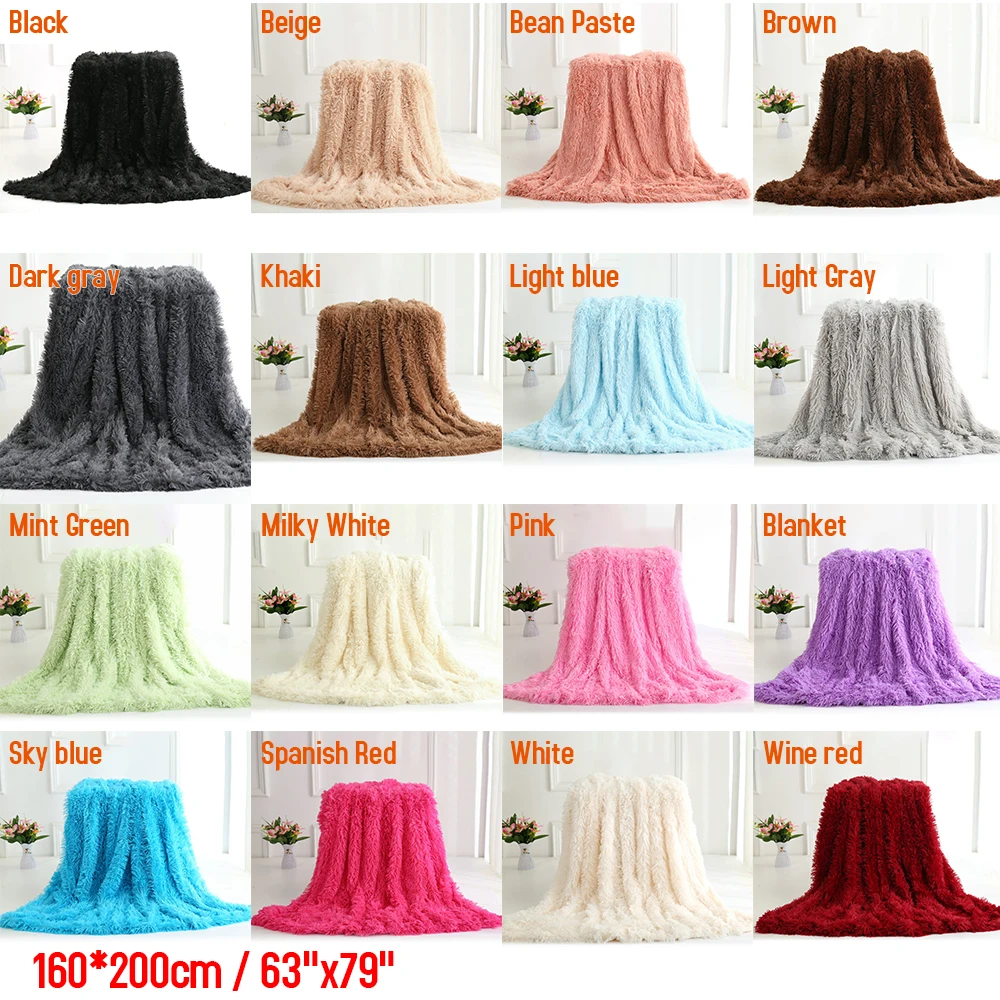 

New Long Fur Throw Blanket Cover Soft Long Shaggy Faux Fur Lightweight Warm Bed Blanket Winter