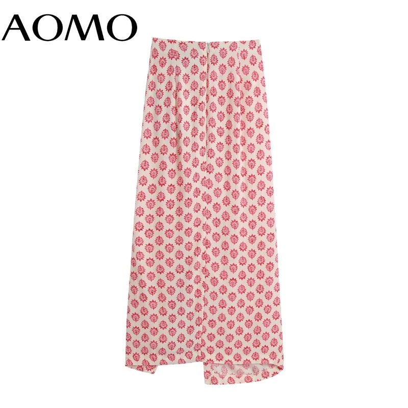 

AOMO Women Flowers Bow Midi Skirt Faldas Mujer Vintage Side Zipper Ladies Elegant Chic Mid Calf Skirts BE122A