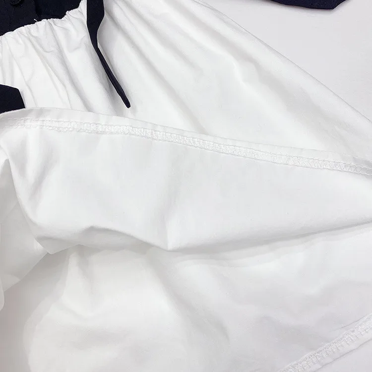 

2021 Girls Stitching Casual Bowknot Contrast Color Dress Bud Sleeve Button Vest Fashion Dress