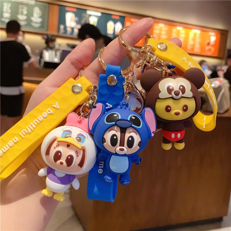 Disney Mickey Minnie Winnie The Pooh Figure Model Keychain Cartoon Key Chain Creative Bag Pendant Accessories Girls Gifts | Игрушки и