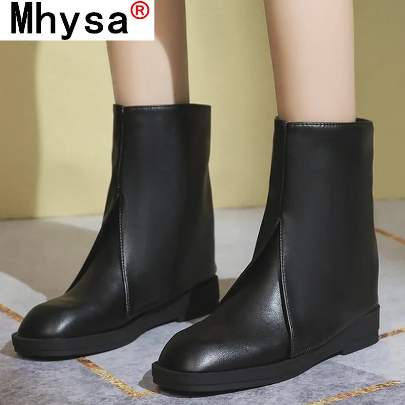 

Новинка осени 2021, модные женские ботильоны на толстой подошве до середины икры, комплект из искусственной кожи с круглым носком, женские пов...