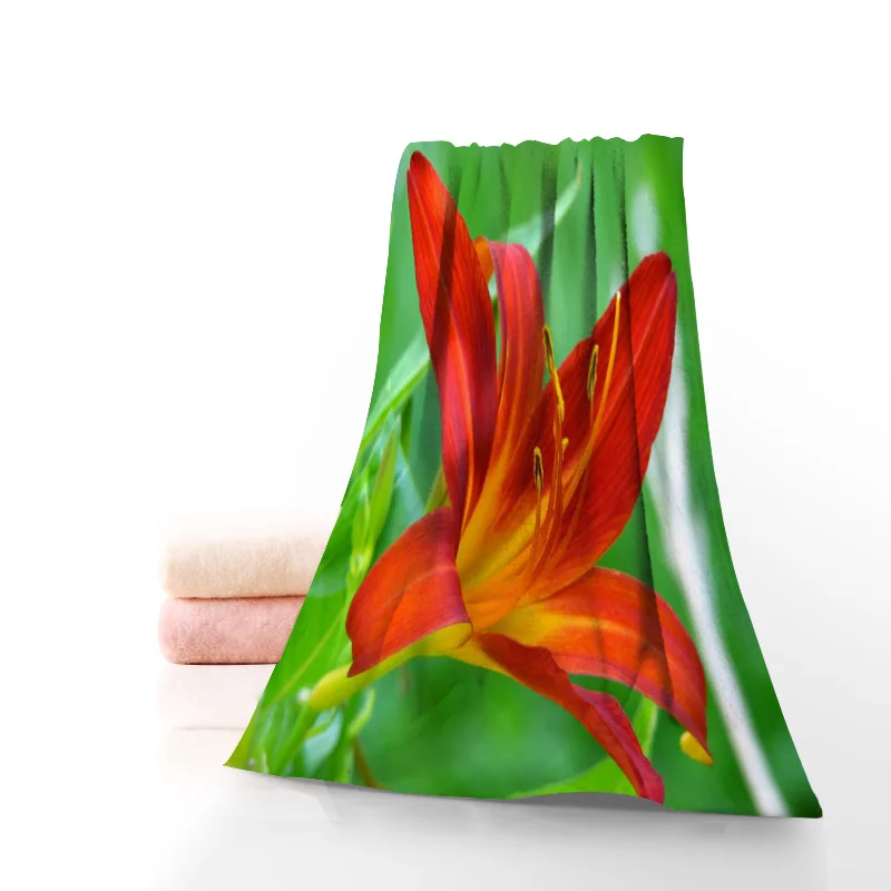 

Custom Lily Flower Towel Printed Cotton Face/Bath Towels Microfiber Fabric For Kids Men Women Shower Towels