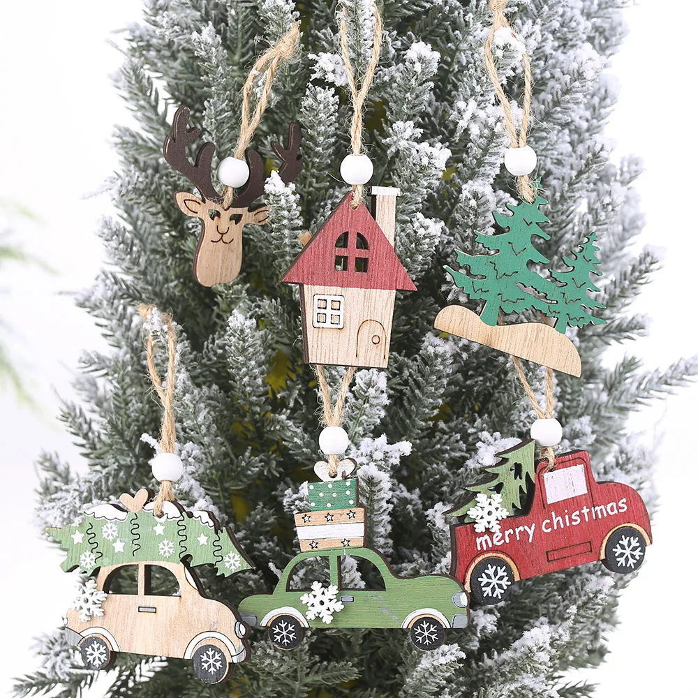 

3Pcs/set Christmas Decorations Wooden Ornament Xmas Tree Hanging Pendant Xmas New Year Decor