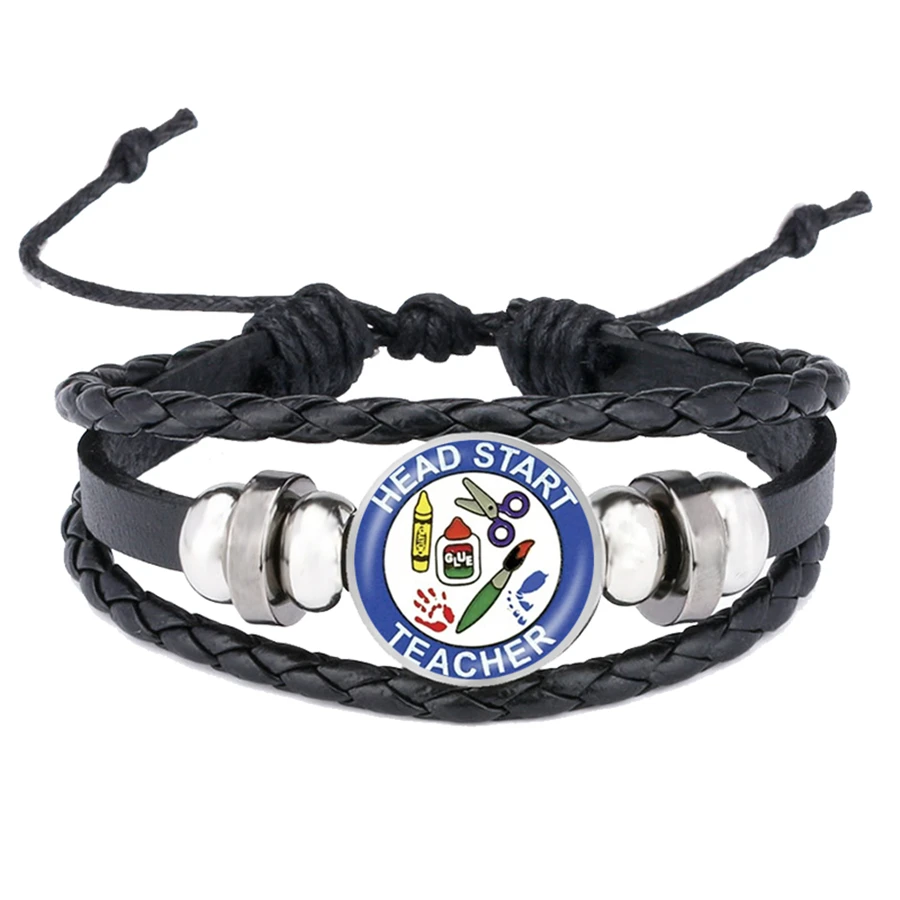 Super Teacher Bracelets Teaching Is A Work of Heart Glass Gems Leather Bracelet Teacher's Day Gift Snap Button Jewelry | Украшения и