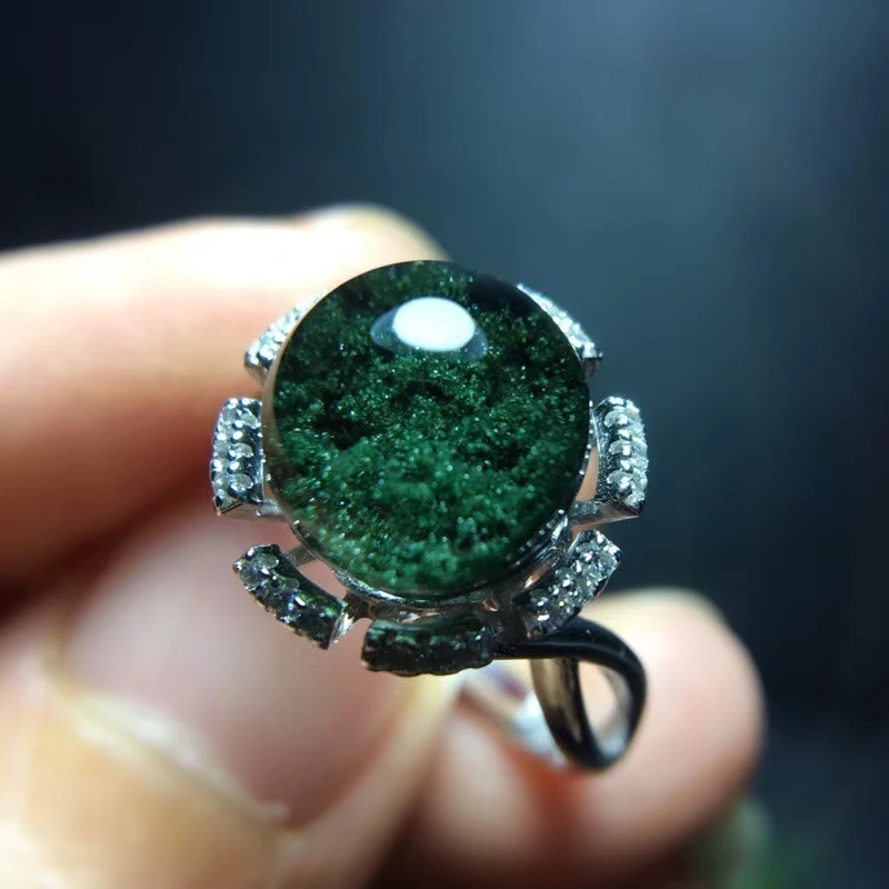 Кольцо регулируемое из натурального зеленого кварца с кристаллом 9 7 ММ серебра 925