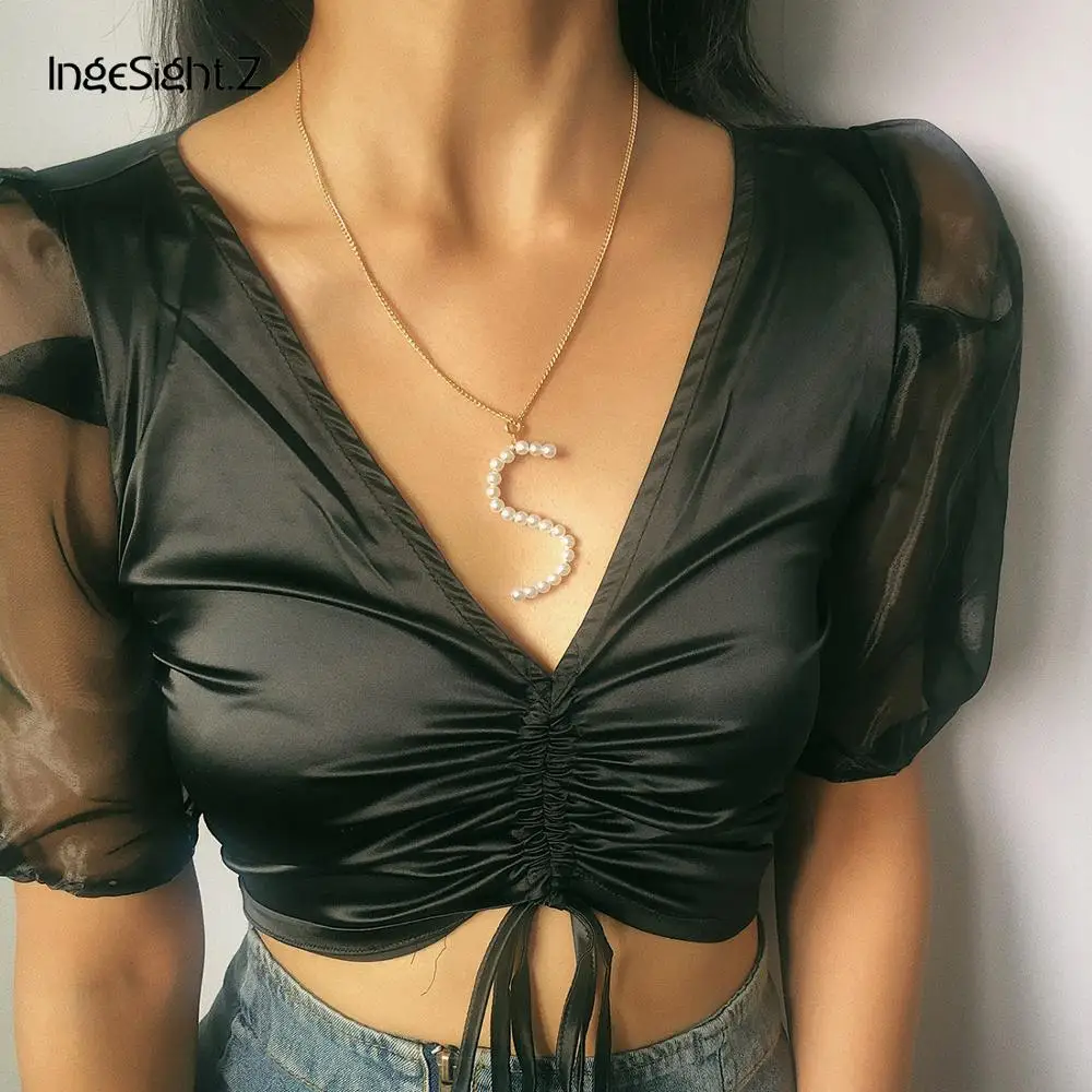 Простое Ожерелье IngeSight.Z с подвеской в виде буквы А из искусственного жемчуга