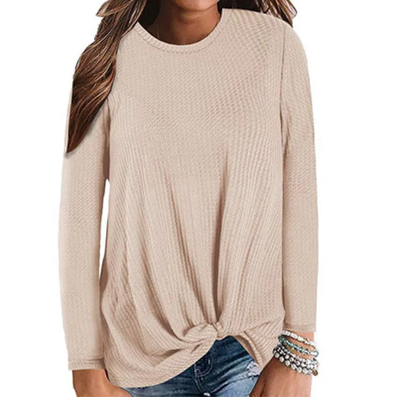 

2021 autumn winter hot sale round neck twist long sleeve casual loose pullover women's T-shirt