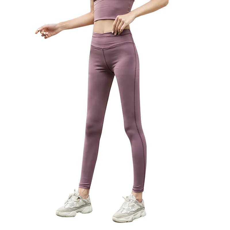 

Solid color nude yoga pants women's tight sports pants peach hips gym running pants