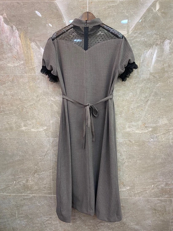 

2021 early spring new fashion women's irregular mesh perspective decorative short-sleeved slim dress 110