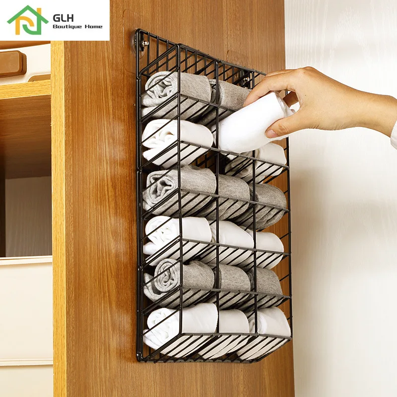 

Wrought Iron Wall-Mounted Non-Perforated Wardrobe Underwear Socks Closet Storage Rack