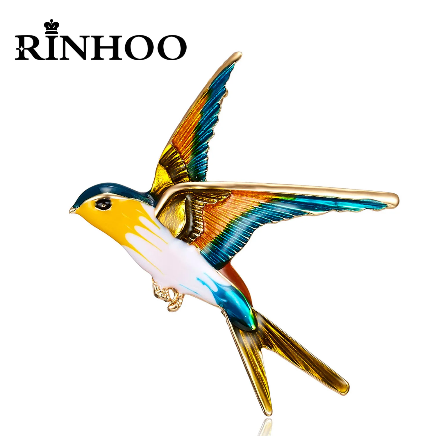 

Rinhoo Enamel Flying Birds Brooch Pins For Women Animal Pigeon Cute Vivid Rhinestone Bird Broche Badge Wedding Jewelry Gifts