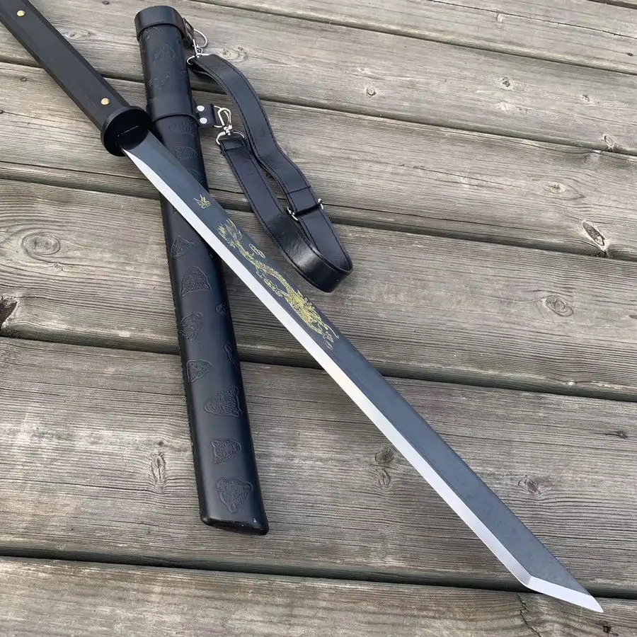 

Handmade Wushu Sword Sharp HRC60 High Manganese Steel Blade Kung Fu Dao Saber Leather wrapped wood Sheath Full Tang