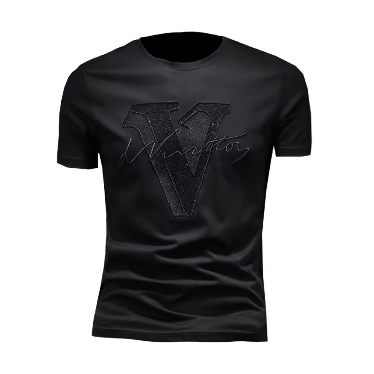 

European Station 2021 Summer New Fashion Letters Embroidered Short-Sleeved T-shirt Slim Men's Bright Color Half-Sleeve Shirt