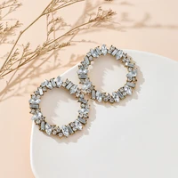 hi man korean creative pav%c3%a9 oval square round zircon stud earrings women exquisite simple wedding party jewelry