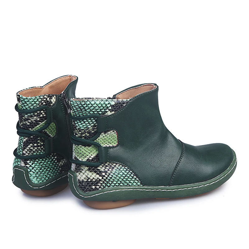 

New Women's Shoes Autumn Ankle Boots Fashion PU Leather Side Zipper Ladies Botas Leopard Print Female Flat Women Footwear