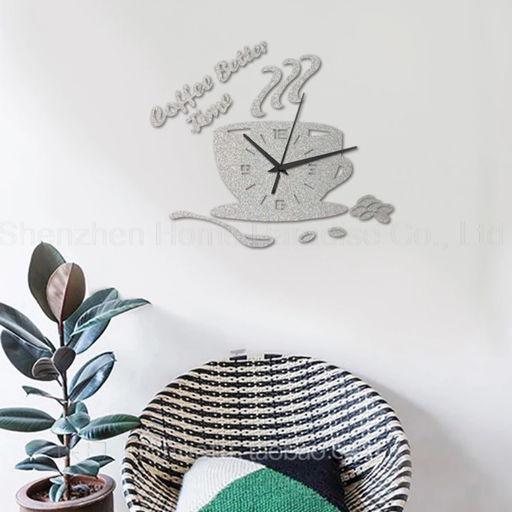 3D DIY акриловые настенные часы современный кухонный домашний декор кофе лучшее время часы форма чашки цифровые настенные часы Наклейка полые цифры