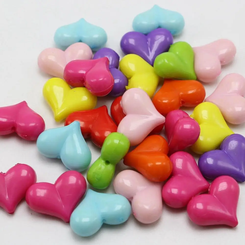 

50 Mixed Bright Color Acrylic Puffy Heart Beads Charms 22X18mm Craft CIY