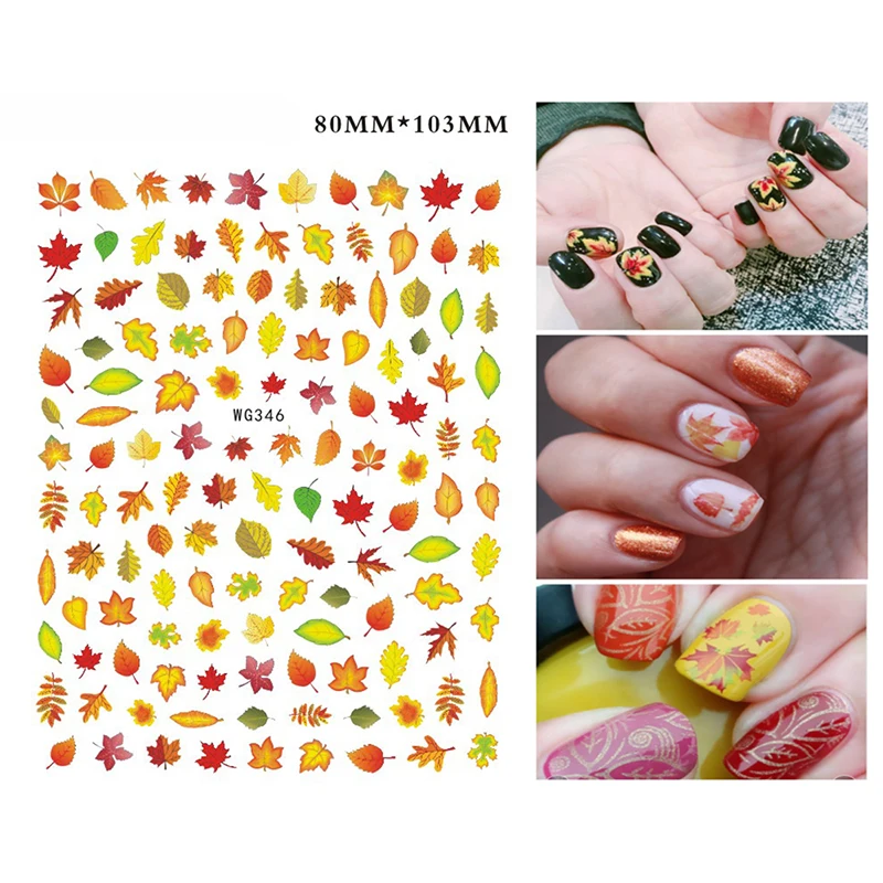 

3D Nail Sticker Autumn Leaves Yellow Red Maple Leaf Manicure Decorations Fallen Leaves Stickers Sliders For Nails Accessories