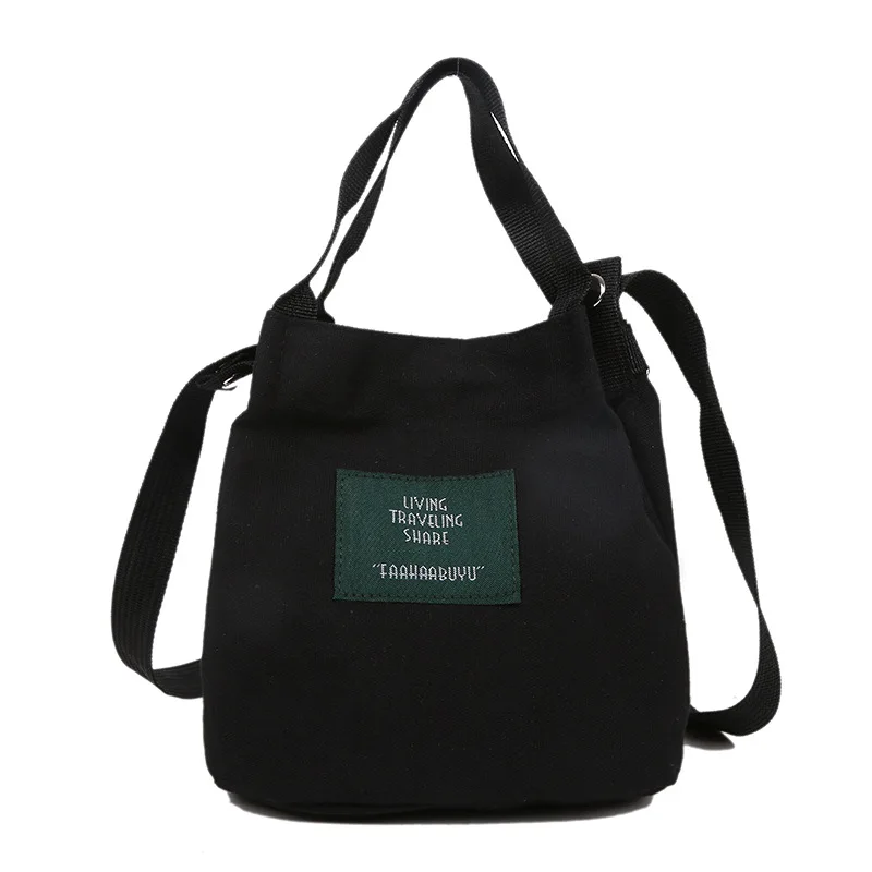 

New Korean Version of Simple Art Girl Canvas Bag Fresh Pure Color Fashion Bucket Bag Trendy Casual Messenger Female Bag