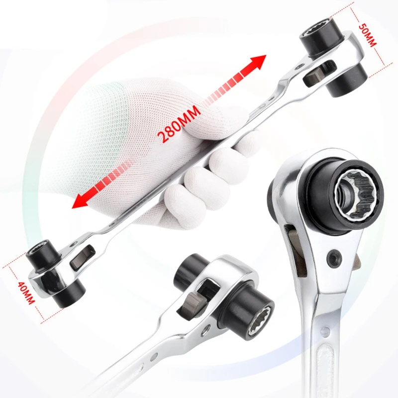 

8 in 1 Double Head Ratchet Wrench Chrome Vanadium Steel Adjustable Spanner Tool