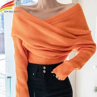 spring 2020 new arrival slash neck women pullovers and sweaters knitted streetwear jumper female 3 colors knitted women sweaters