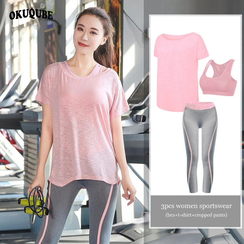 

3pcs Women Sportswear Breathable Yoga Set Pink Yellow Black Gym Workout Clothes Jogging Training Fitness Running Set Woman M-4XL