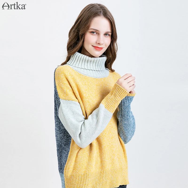 Женский шерстяной свитер ARTKA Повседневный с цветной строчкой и высоким