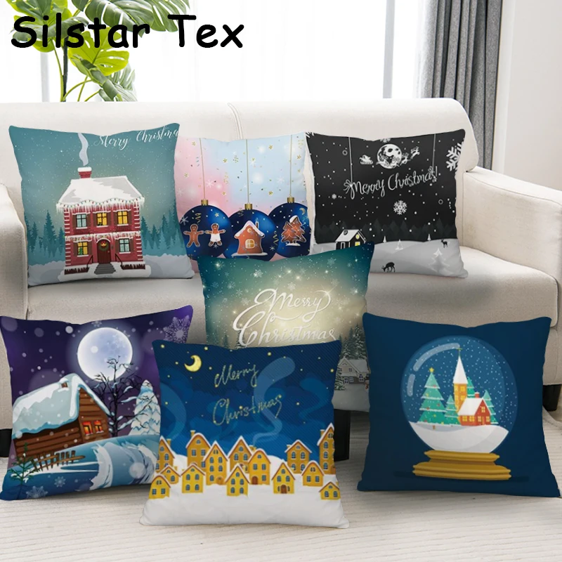 

Silstar Tex Cartoon Snow Scene Pillowcase Christmas Decorations Cushion Cover for Home Children 18 x 18 inches Gifts