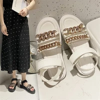 xiaoxiangfeng chain word belt sandals female summer 2021 new fashion open toed fairy style thick soled roman shoes fashion shoes