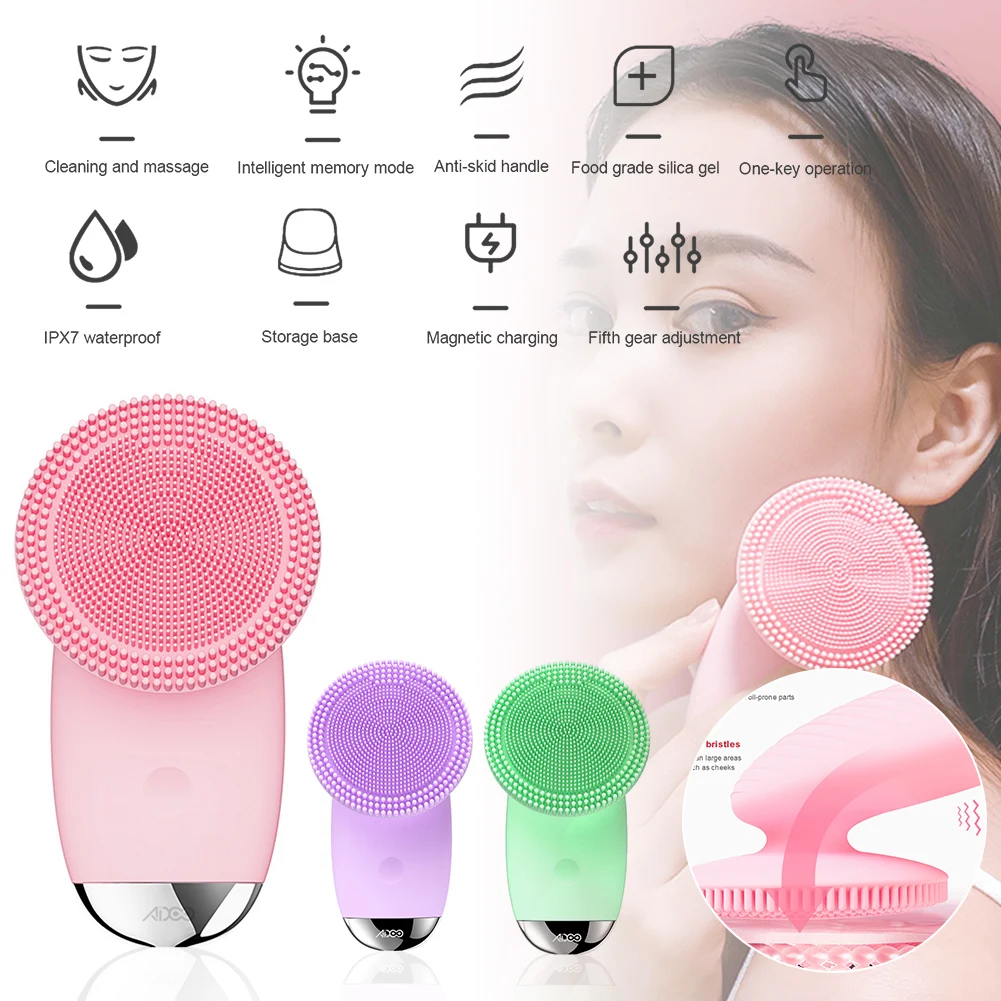 

3 Colors Facial Cleaning Brush Ergonomic Design 5 Levels Face Scrubbe Magnetic Chargingr Memory Function Moisturizing Clean Face