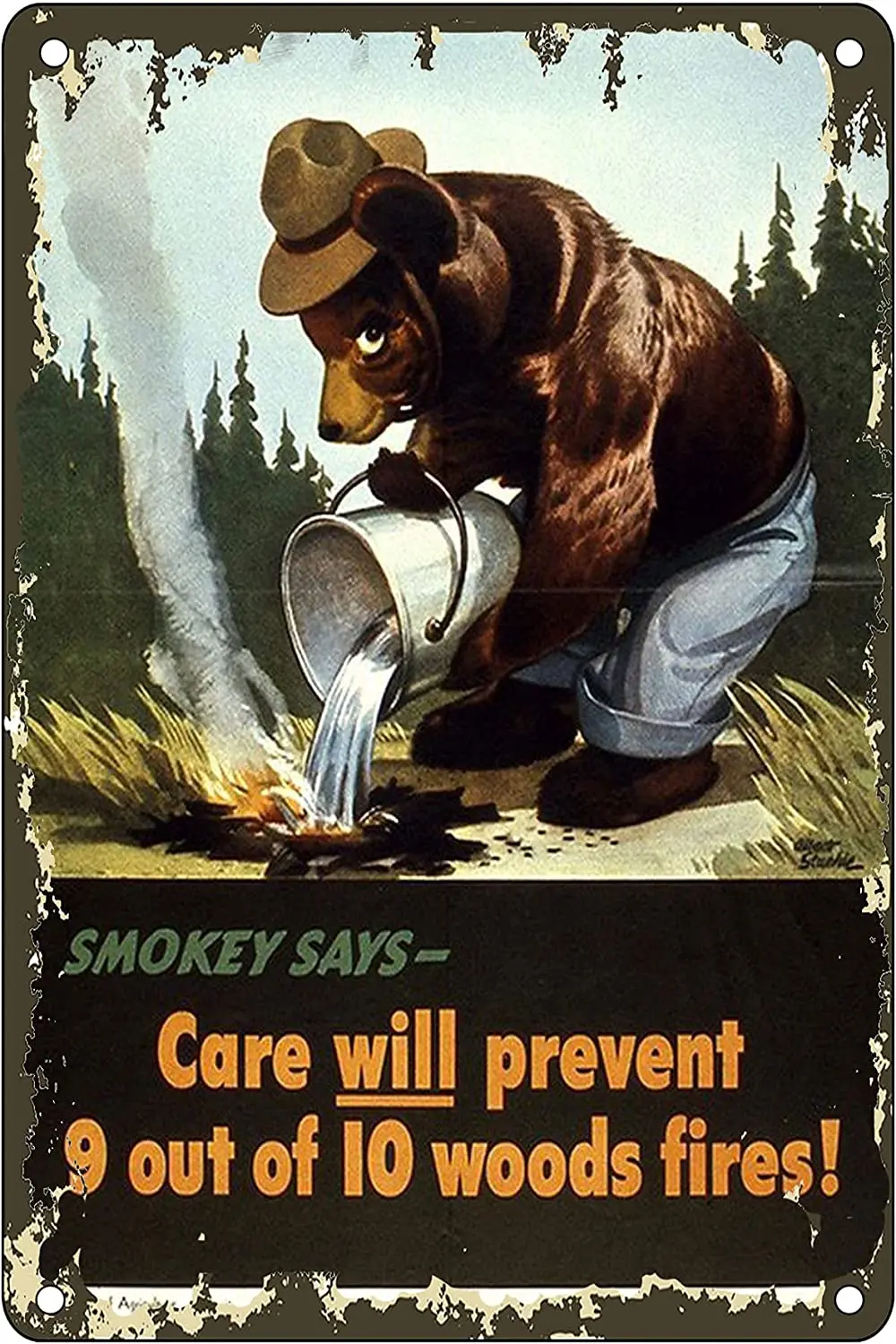 

Retro Poster Smokey Says Care Will Prevent Tin Sign Metal Plaque Bar Bistro Farm Home Wall Decoration Metal Plate 12*8 Inch