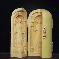 catholic relics three open boxes crafts ornaments jesus madonna joseph christian gifts boxwood carving ornaments